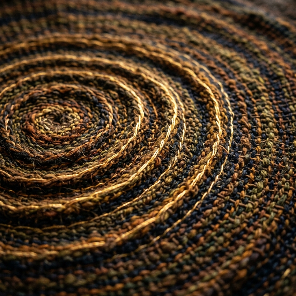 Macro de hilos de lino intrincadamente tejidos con enfoque suave y tonos tierra naturales